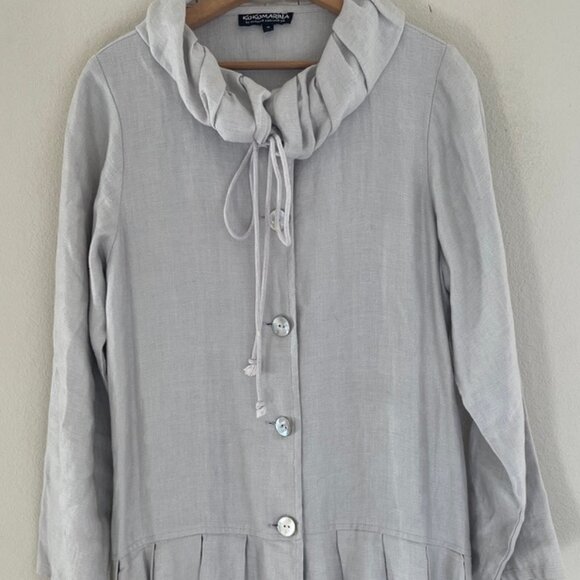 KokoMarina 100% Linen Grey/Silver/Beige Drawstring Hooded Dress is NWOT! Medium - Picture 1 of 7